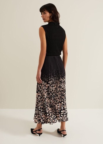 Phase Eight Elmina Abstract Print Pleated Skirts Black Canada | VYBNWZ-260